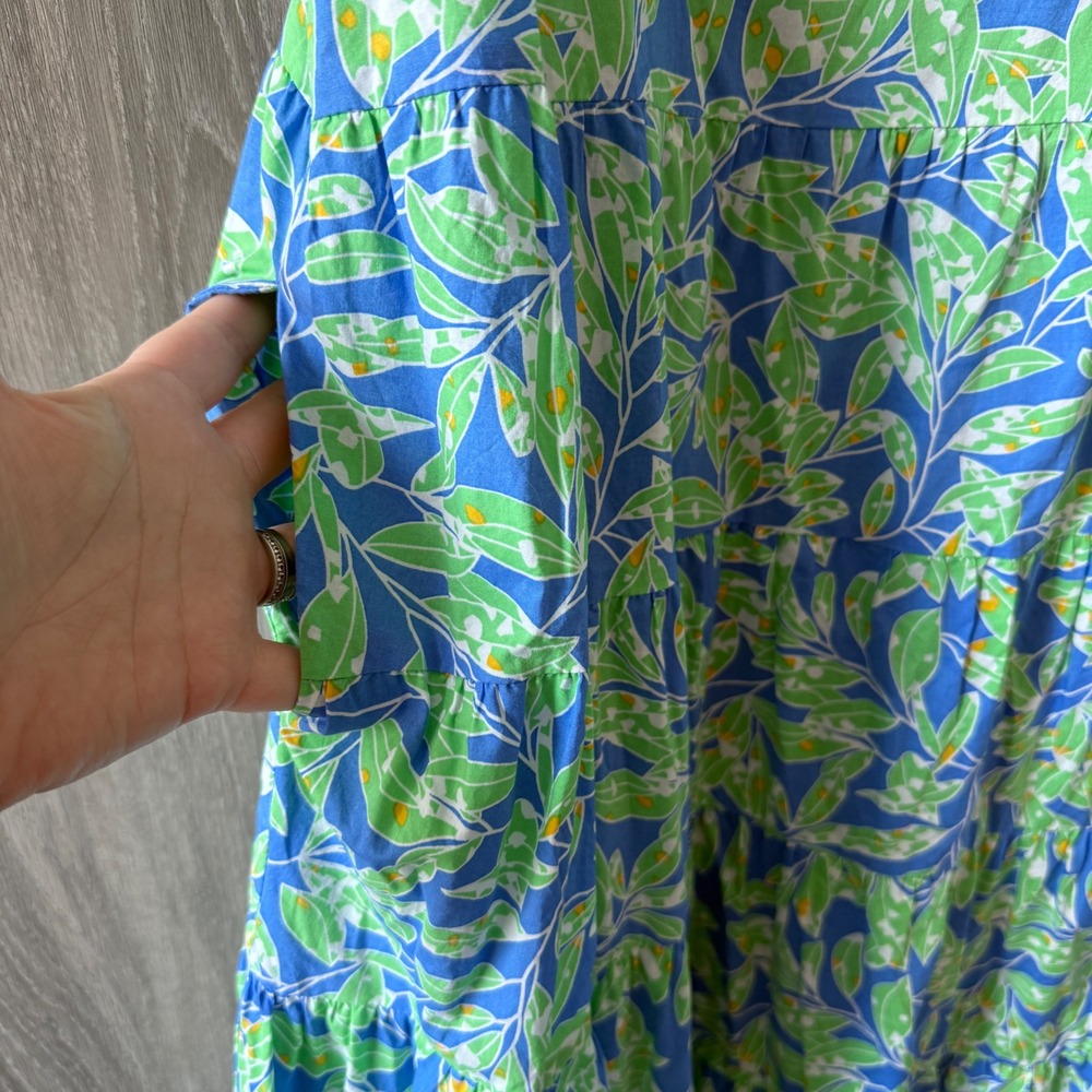 THML Dress Womens Small Blue Green Floral Tiered Midi Boho Cotton Summer Preppy - Picture 4 of 6